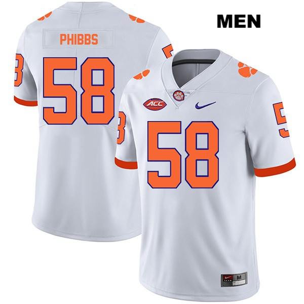 Men's Clemson Tigers #58 Patrick Phibbs Stitched White Legend Authentic Nike NCAA College Football Jersey RKK5546EO